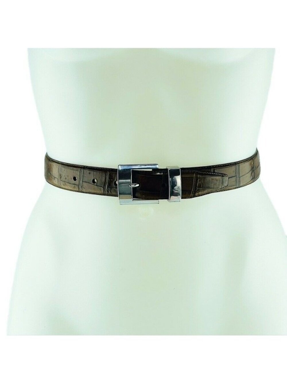 Fossil Genuine Leather Crocodile Embossed Brown Belt With Silver Buckle Size S